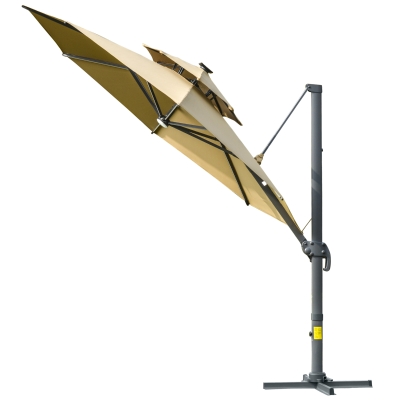 Outsunny 3m Cantilever Parasol 360° Spin Khaki