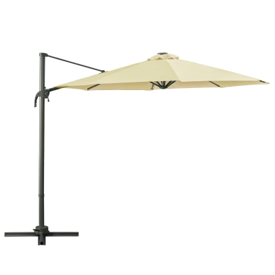 Outsunny 3m LED Cantilever Parasol with Base Beige