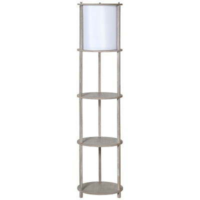 HOMCOM Lámpara de Pie de Madera Casquillo E27 Máx. 40W IP20 con 3 Estantes de Almacenaje Interruptor de Pie Lámpara de Suelo para Salón Dormitorio Oficina 35x35x154 cm Blanco