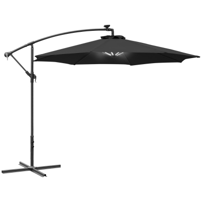 Outsunny 3m LED Cantilever Parasol Steel Black Outdoor