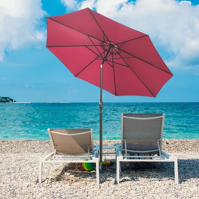 Outsunny Chapéu de Sol de Jardim Ø295x250cm com Manivela Chapéu de Sol Exterior com Mecanismo de Inclinação e Mastro Desmontável de Metal para Terraço Piscina Pátio Vinho