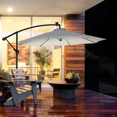 Outsunny Solar LED Umbrella Parasol Cream Φ2.95x2.45m