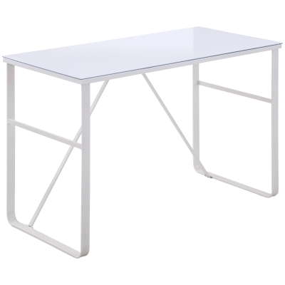 HOMCOM Escritorio Mesa de Ordenador 120x60x74,5 cm con Tablero de Vidrio Templado y Patas de Metal Carga 80 kg Estilo Moderno para Oficina Estudio Dormitorio Blanco