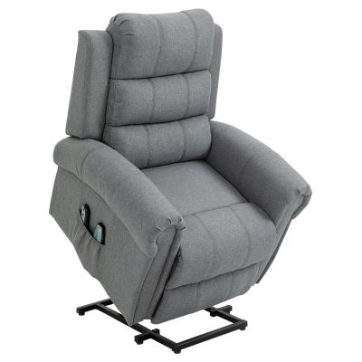 HOMCOM Fauteuil de Massage Fauteuil releveur électrique Inclinaison réglable Repose-Pied Ajustable Lin Gris chiné