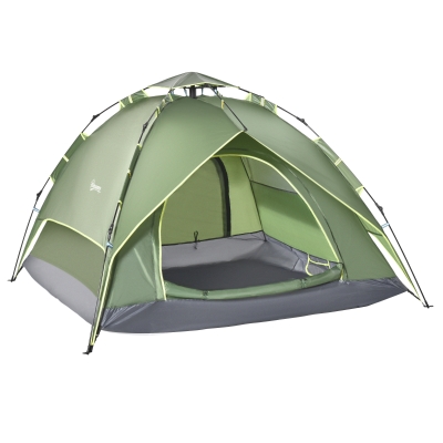 Outsunny Doppelzelt Campingzelt Outdoorzelt Familienzelt Quick-Up-Zelt 2 Erwachsene + 1 Kind 4 Jahreszeiten wasserdicht Tragetasche 2 Türen Polyester + Glasfaser Dunkelgrün 210 x 210 x 140 cm