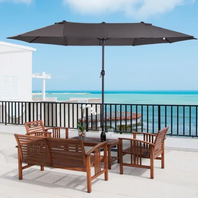 Outsunny Chapéu de Sol Duplo para Jardim 4,6x2,7x2,4m Chapéu de Sol Anti UV com Manivela para Exterior Cinza