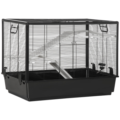 PawHut Habitat de cusca pentru animale mici de interior pentru porcusori de guinea, hamsteri, chinchilla, cu accesorii, 80x48x58 cm, negru