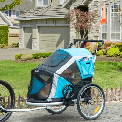 Remorca de bicicleta transport caini, pliabila, 2 in 1, Albastru