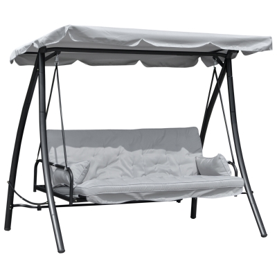 Balansoar de Gradina Outsunny 3 Locuri cu Acoperis Rabatabil Convertibil Pat Poliester Crem 209 cm x 114 cm x 170 cm