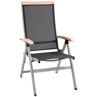 Outsunny Gartenstuhl mit verstellbarer Rückenlehne, Alu+Mesh, Schwarz+Silber, 61 x 64 x 112 cm