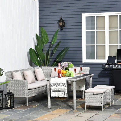 Outsunny 5-delige tuinmeubelset, rotan zitgroep, metaal, grijs