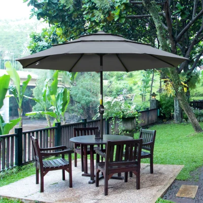 Outsunny kantelbare patio paraplu staal zwart+donkergrijs Φ2.61 x 2.52m