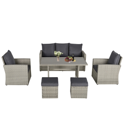 Outsunny® Poly Rattan Sitzgruppe 6 tlg. Garten Essgruppe Sofa-Set Sofa Lounge Hocker Grau