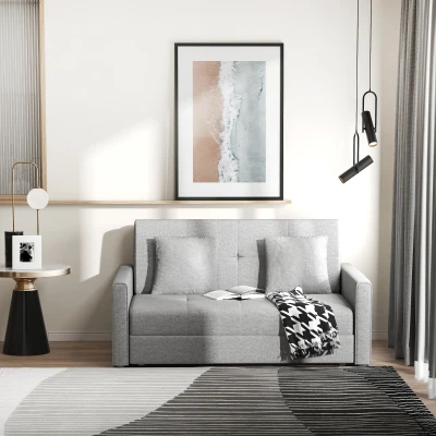HOMCOM Sofá Cama de 2 Lugares Estofado em Algodão com 2 Almofadas Apoio para os Braços e Armazenamento Sofá Duplo Moderno para Sala de Estar Escritório 152x101x81cm Cinza