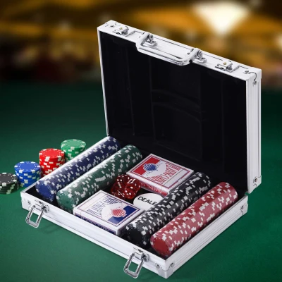 HOMCOM Mala de Poker Profissional com 200 Fichas Jogo de Poker  com Maleta de Alumínio 5 Dados 2 Baralhos de Cartas e 1 Ficha de Dealer 29,5x20,5x6,5cm Multicor