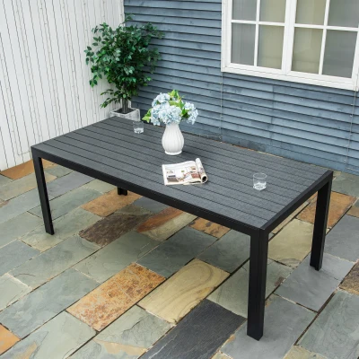 Outsunny Tafel Aluminium WPC eettafel tuintafel tuinmeubel balkon zwart