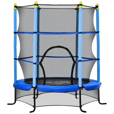 HOMCOM Trampolin Ø163 cm Gartentrampolin Mini-Trampoline für Kinder mit Sicherheitsnetz Randabdeckung Kleinkind-Trampolin für drinnen und draußen springen Gummiseil gepolstert Stahl Blau bis 45 kg