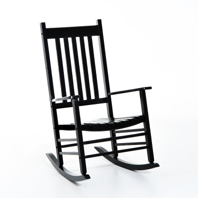 Outsunny Schaukelstuhl aus Holz mit Armlehne Schwingsessel Relaxstuhl Gartenstuhl Schwarz 69 x 86 x 115 cm
