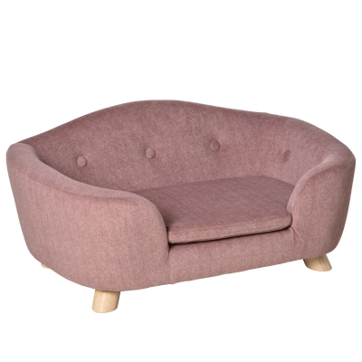 PawHut Haustiersofa Hundematte Hundebett Hundesofa Hundecouch Katzen Sofa mit Kissen Rückentasche Plüsch Schaumstoff Kiefernholz Rosa 70 x 47 x 30 cm