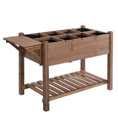 Outsunny Hochbeet Pflanzkasten mit 8 geteilten Gittern faltbare Ablage Blumenkasten Blumentopf Kräuterbeet Massivholz Braun 123 x 54 x 74 cm