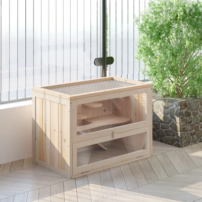 PawHut Houten knaagdierenkooi kooi muizenkooi ratten chinchillakooi klein huisdier 60 x 35 x 42 cm