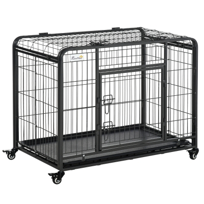 PawHut Transportbox auf 4 Rollen 94 cm x 58 cm x 69,5 cm Metall, PP, Schwarz