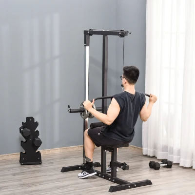 HOMCOM Máquina de Musculação Estação de Treinamento com Poleia e Assento Ajustável em Altura para Treinamento em Casa Academia Escritório Carga Máxima 100kg 107x120x190cm Preto