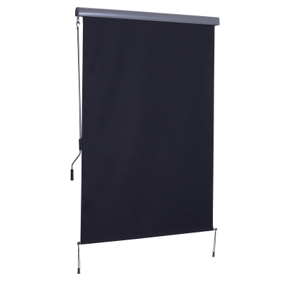 Outsunny Senkrechtmarkise Balkonmarkise Vertikalmarkise Windschutz Seitenrollo Sichtschutz mit Handkurbel Polyesterstoff+Aluminium Dunkelgrau 140 x 200 cm