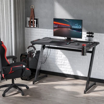 HOMCOM 122 x 66 cm Racing Gaming Desk, Computer Table with Cup Holder and Headphone Hook, Black
