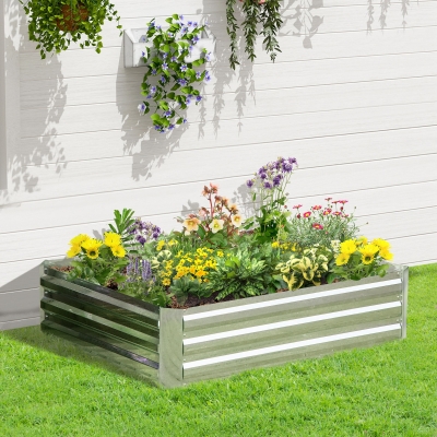 Outsunny Podwyższona grządka Ogrodowa z Ocynkowanej Stali – Idealna do kwiatów, ziół, Warzyw 120 x 90 x 30 cm