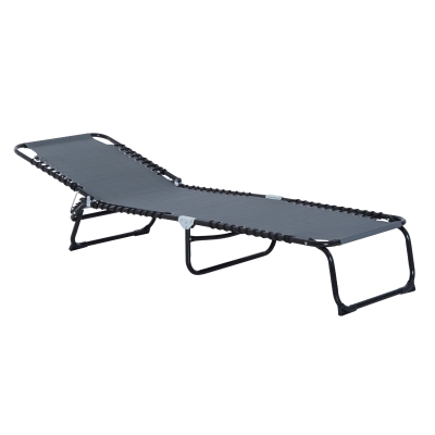 Outsunny leżak składany leżak ogrodowy składany ogród 4-stopniowa regulacja oparcia stal tkanina siatkowa kolor ciemnoszary 197 x 58 x 76 cm | Aosom