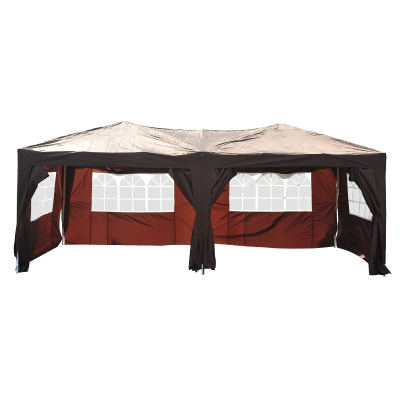 Outsunny Tonnelle Barnum Pliant Pop-up 6L x 3l x 2,5H m 6 parois latérales Amovibles 4 fenêtres + Sac de Transport Chocolat