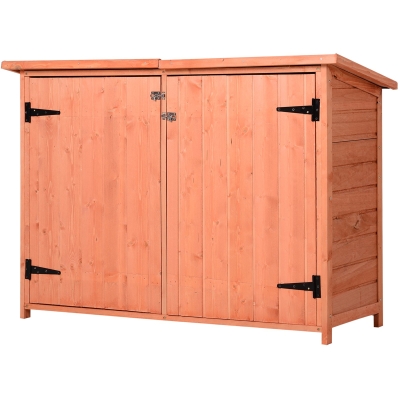 Outsunny Armario de Jardín de Madera 128x50x90 cm 0,48 m² Cobertizo para Almacenaje de Herramientas con Techo Asfáltico 2 Niveles y 2 Puertas con Cerraduras para Exterior Terraza Natural