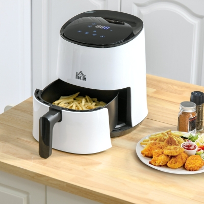HOMCOM frytkownica na gorące powietrze 2,5 l 1300 W z 7 opcjami menu kosz z powłoką zapobiegającą przywieraniu do zdrowego beztłuszczowego niskotłuszczowego gotowania stal kolor: biały + czarny, 33,9 x 24,9 x 29,9 cm | Aosom