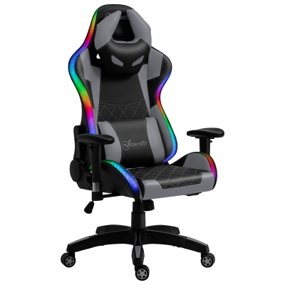 Vinsetto Racing Gaming Chair with RGB LED Light, Lumbar Support, Adjustable Height, Swivel Home Office Computer Recliner High Back Gamer Desk Chair, Black Grey