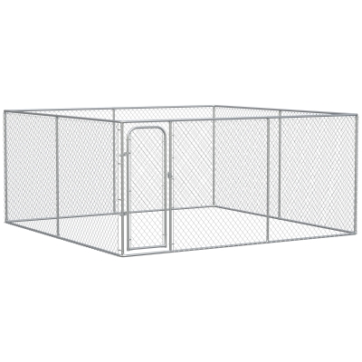 PawHut Tarc pentru Caini de exterior cu blocare din otel, 400x400x182cm, Argintiu
