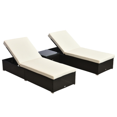 Outsunny 2-Seater Rattan Lounger Set Deep Coffee/Cream