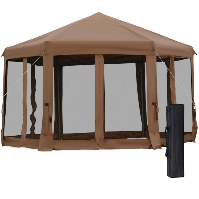 Outsunny Foisor de Gradina pliabil cu Plasa de tantari 3.6x3.6x2.6m Maro