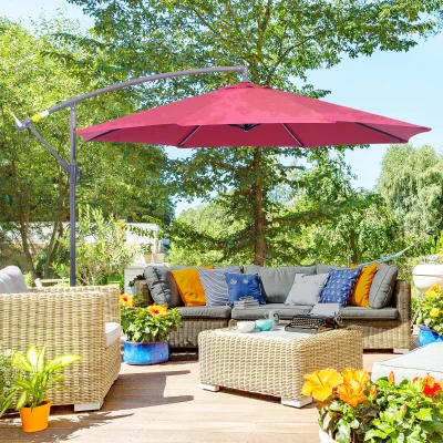 Outsunny 3m Water Resistant Terylene Parasol Wine Red