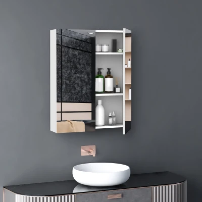Homcom Mobiletto Pensile Bagno con Specchiera 60x75x15cm, Bianco