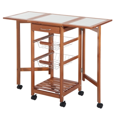 HomCom Carrello da Cucina Servizio Ausiliare in Legno e Metallo Cromato con 6 Ruote e Cassetto