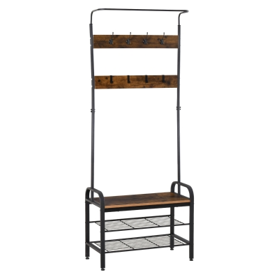 Homcom Appendiabiti Stile Industriale con Scarpiera in Legno MDF e Metallo 72x34x185cm