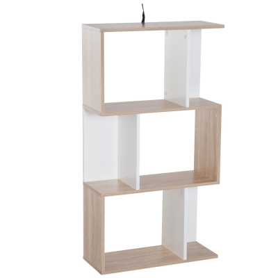 Homcom Libreria da Parete Moderna con 3 Ripiani Legno Naturale e Bianco, 60x24x111.4cm