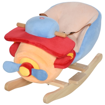 HOMCOM Kinder Schaukelpferd Schaukeltier Schaukel Schaukelspielzeug Musik Flugzeug L60xB33xH45cm