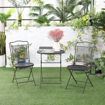 Outsunny Gartenmöbel-Set für 2 Personen Essgruppe Balkonmöbel Set Gartenmöbel-Set 1 Tisch+2 Stühle Metall Schwarz