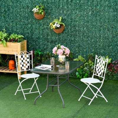 Outsunny Stół Ogrodowy z Hartowanego Szkła z Otworem na Parasol, Elegancki Design, Węglowo-Szary