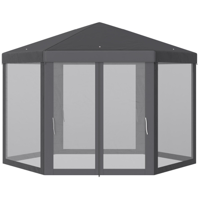 Outsunny® pawilon ogrodowy pawilon altana ogrodowa 6-kątna namiot imprezowy namiot ogrodowy namiot na uroczystości namiot poliester + metal, kolor szary, 390 cm x 390 cm x 250 cm