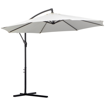 Outsunny Sonnenschirm Ampelschirm Kurbelschirm mit Handkurbel Rund, Stahlbogenstäbe und Stahl-Stehstäbe, Polyestergewebe, Creme, Ø3 x 2,5H m