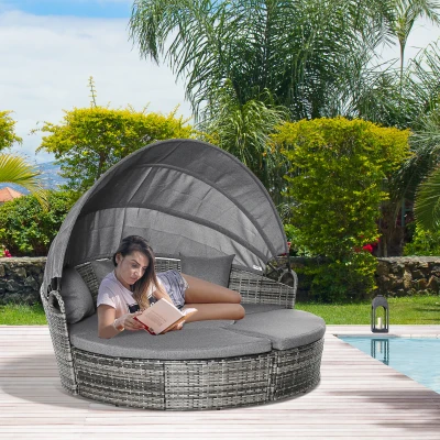 Outsunny Rattan Sun Island ze stolikiem bocznym Sun Canopy Regulacja wysokości szarego