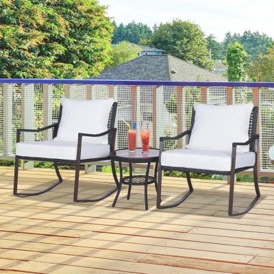 Tuinset 7-delig Schommelstoel set zitgroep met kussens rotan bruin